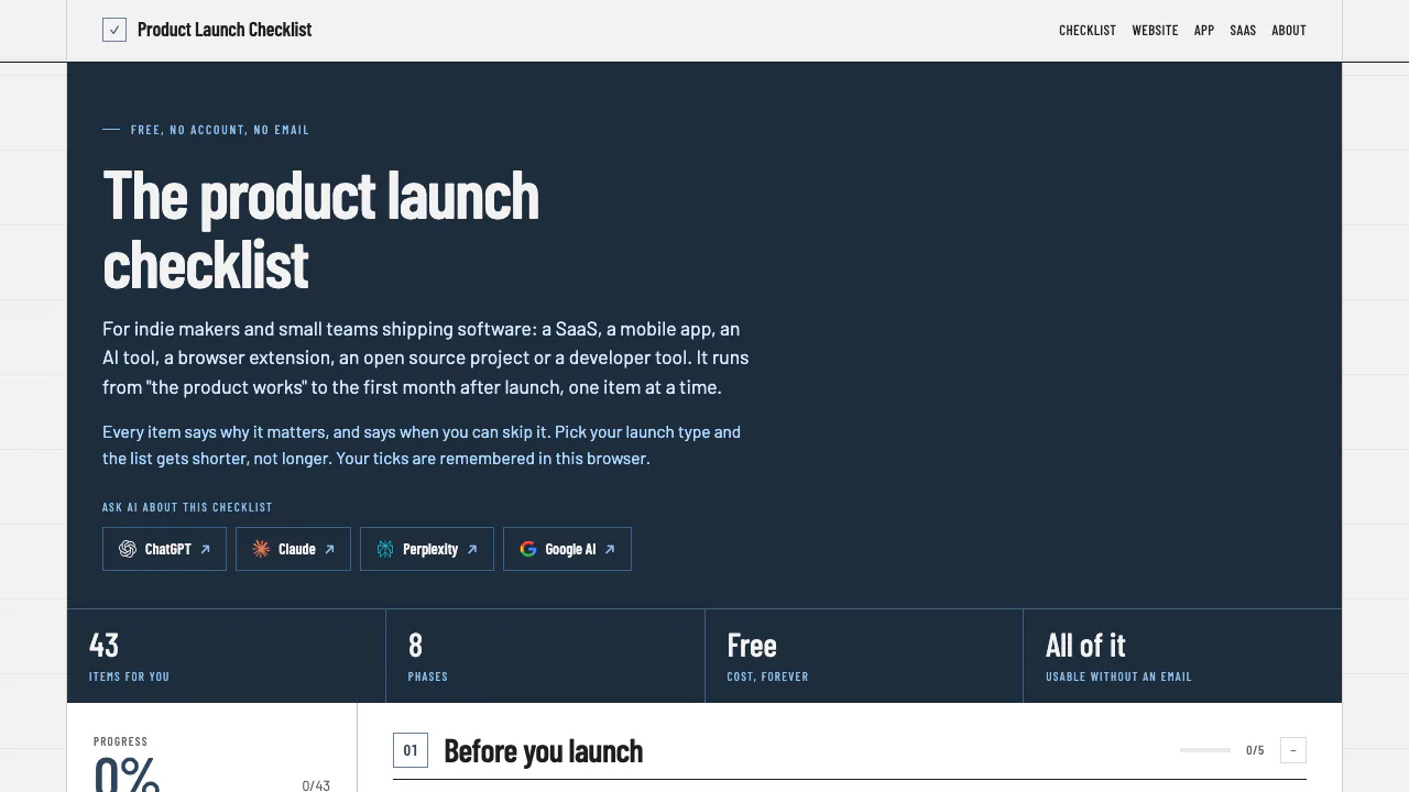 Product Launch Checklist screenshot