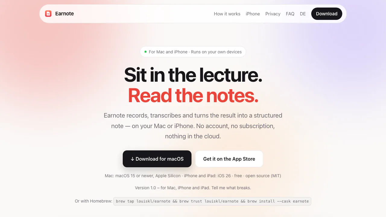 Earnote screenshot